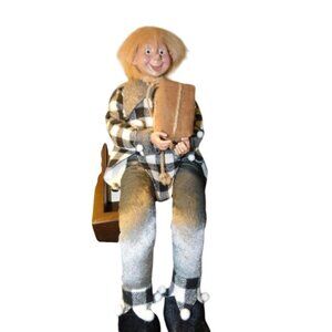 Vintage 24" Sitting Pixie Elf W/ Package GREAT Condition Christmas Bells